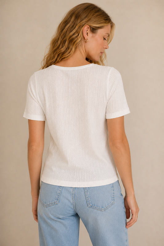 White Cotton Ballet Henley