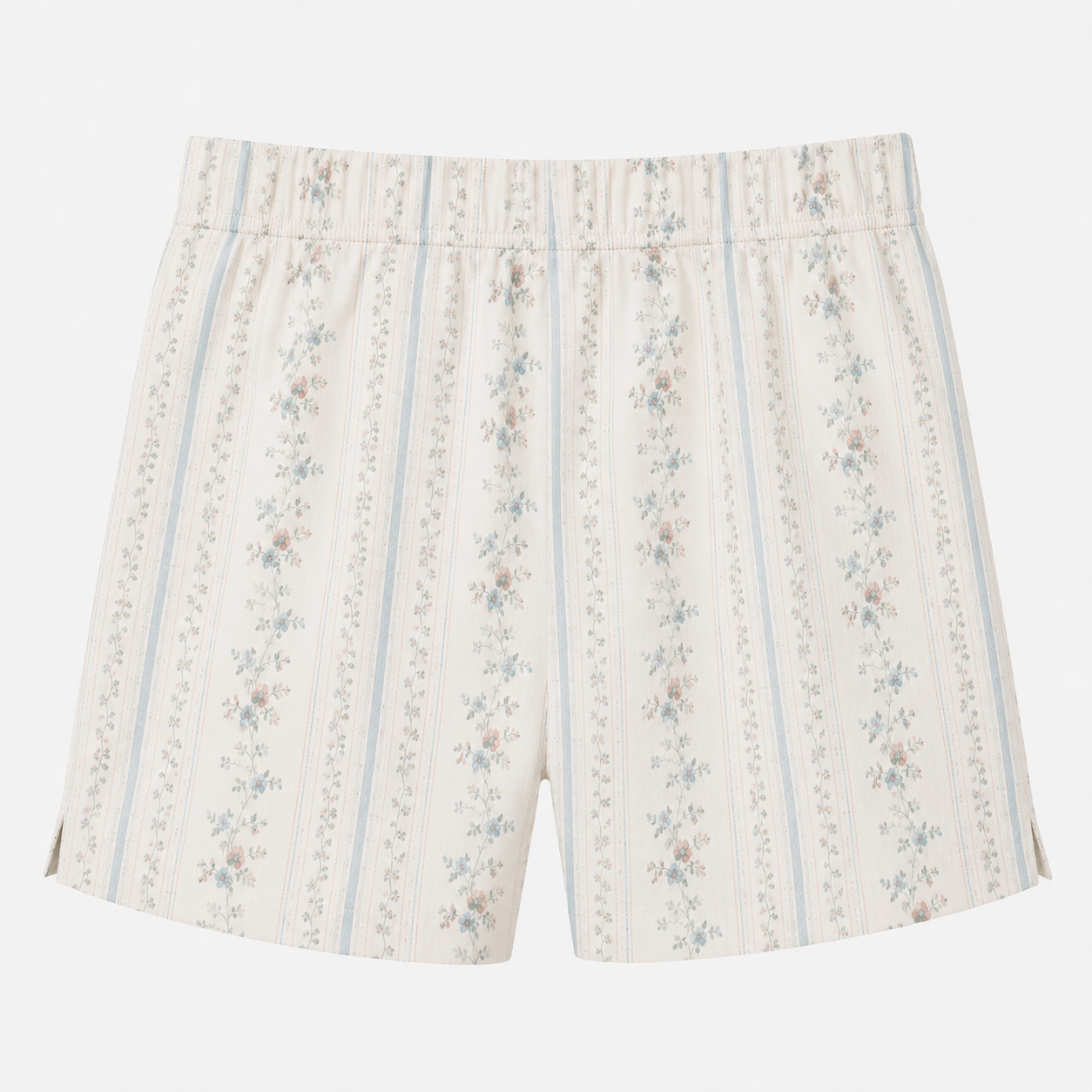 Floral striped boxer shorts on a white background